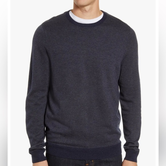 NORDSTROM Men’s Shop Crewneck Wool Sweater Navy Midnight Birdseye NWT $89.50 3XL